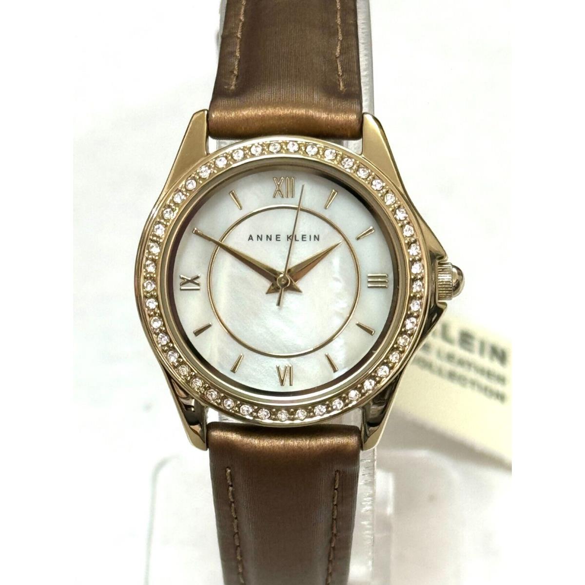 Anne Klein Women`s Mother of Pearl Dial Brown Leather Strap Watch AK/2326