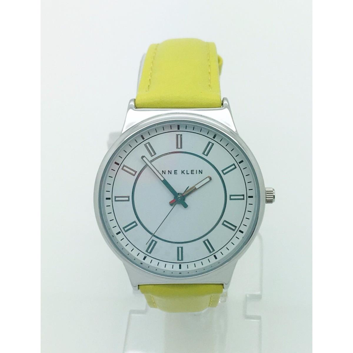 Anne Klein Silver Tone Volt Yellow Leather Band Watch AK/2317