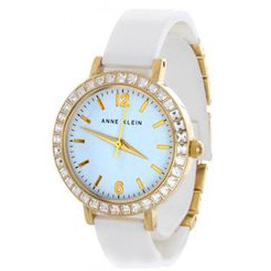 Anne Klein AK/1442T Skyblue Dial Gold Tone Stainless Silicone Women`s Watch