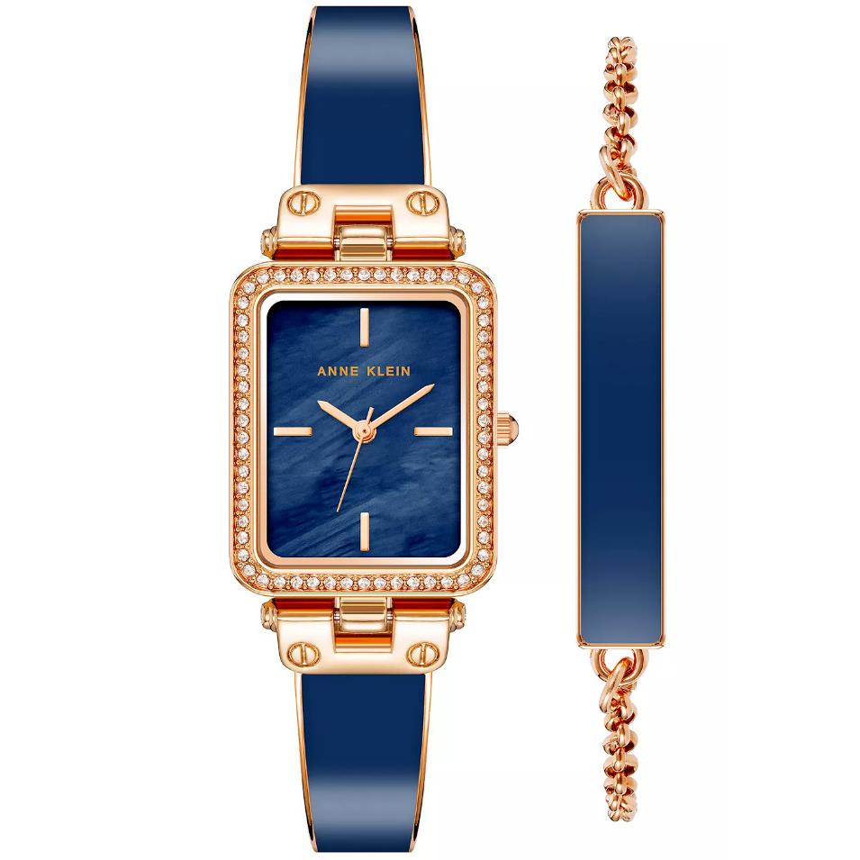 Anne Klein Navy Blue and Rose Gold-tone Bracelet Watch AK/3898-NVST