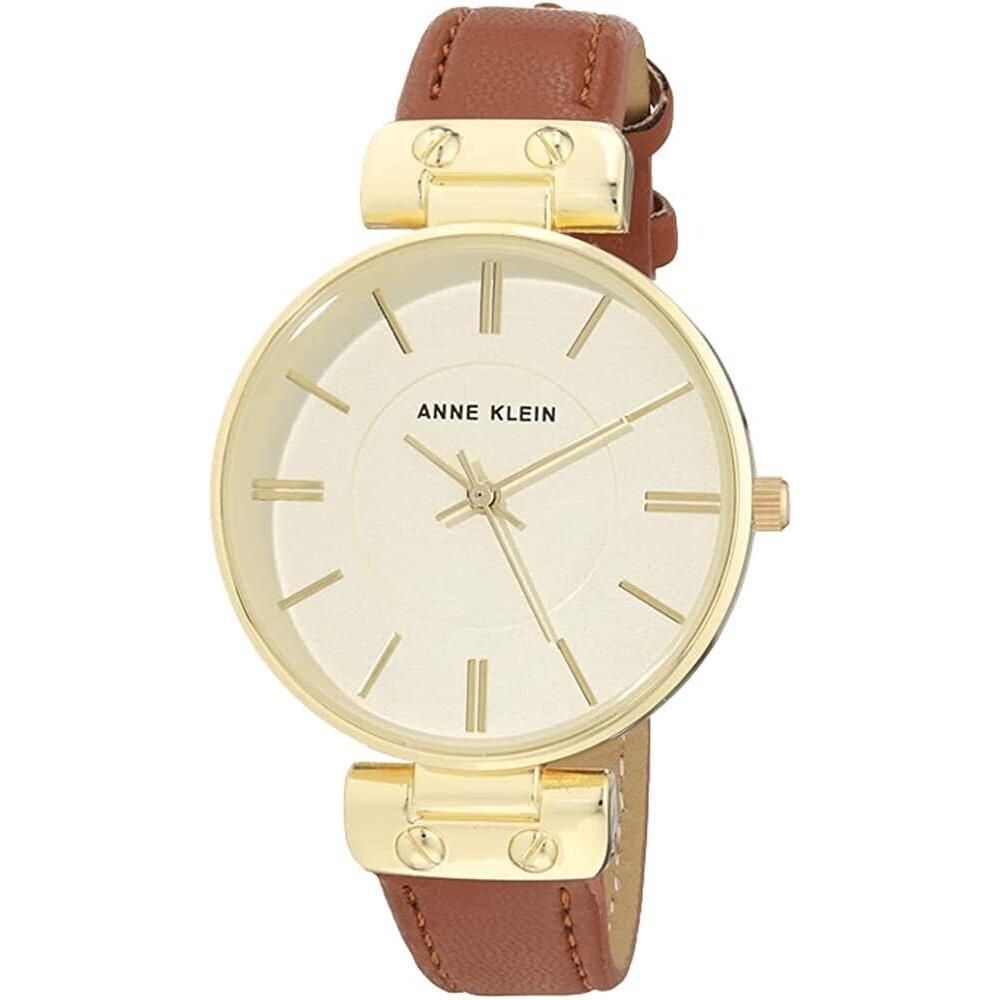 Anne Klein Women`s Gold Tone Dial with Brown Leather Strap AK/3842-GPHY