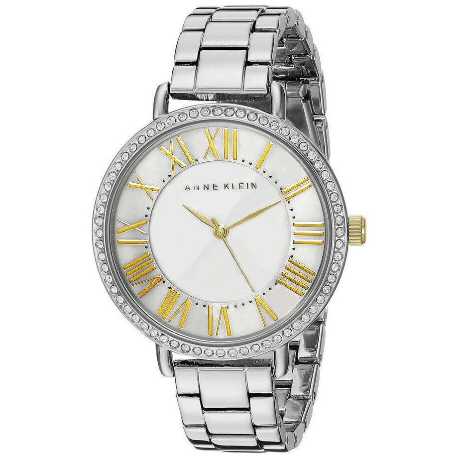 Anne Klein Women`s Two Tone Dial Metal Bracelet Crystal Watch AK/2605SVTT