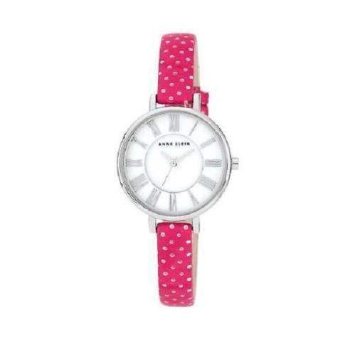 Anne Klein Silver Tone Pink Perforated Leather Backing Band Watch AK/1545MPPK