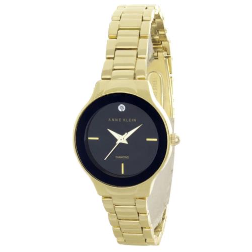 Anne Klein Womens Black Dial Gold Tone Bracelet Quartz Watch AK/2548