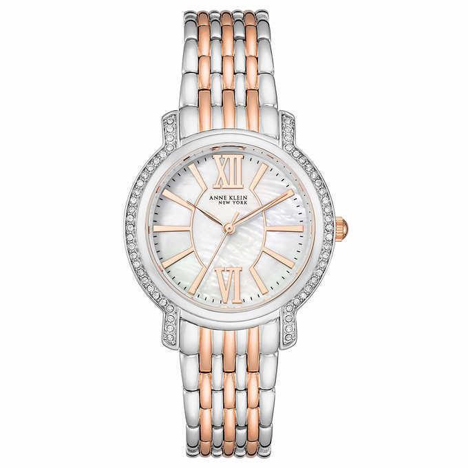 Anne Klein 12/2349MPRT Two-tone Stainless Steel Crystal Accented Wrist Watch