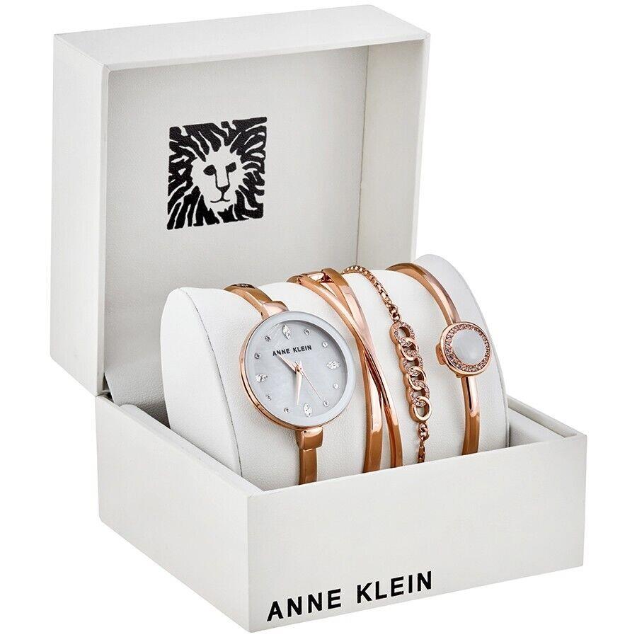 Anne Klein Rose Gold Tone Band Gray Dial AK/3402LGST Women`s Analog Watch Set