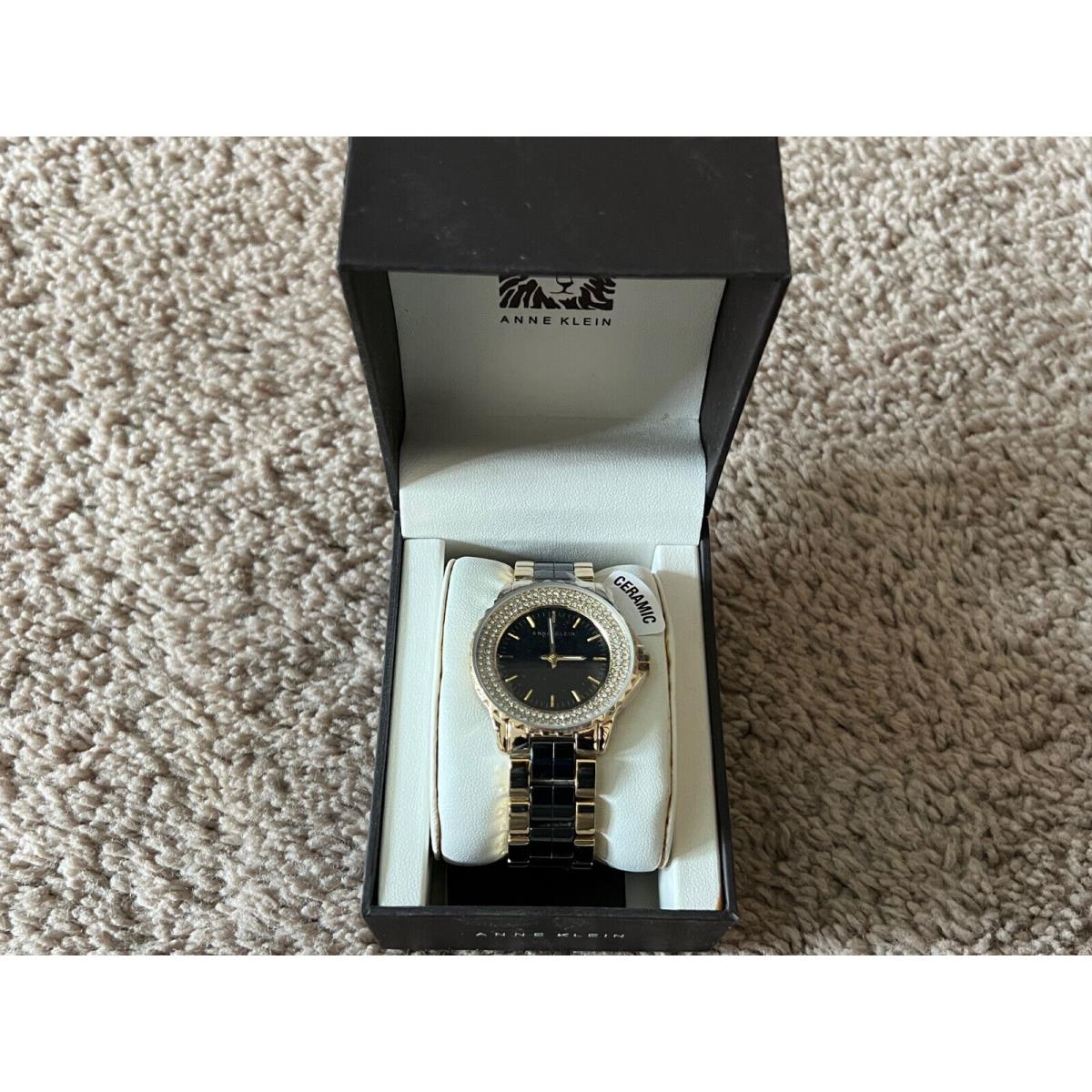 Anne Klein AK/1626BKGB Gold Tone with Ceramic Band Watch 34mm