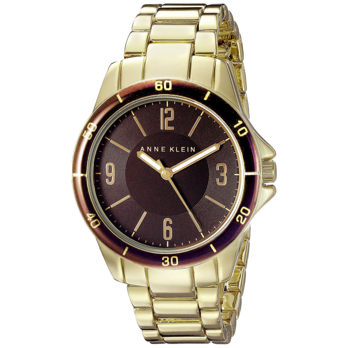 Anne Klein Womens Brown Dial Gold Tone Metal Bracelet Watch AK/2058BNGB