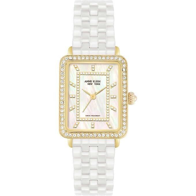 Anne Klein York Ceramic Tank Ladies Quartz Watch 12/2334WTGB - Dial: Mother Of Pearl