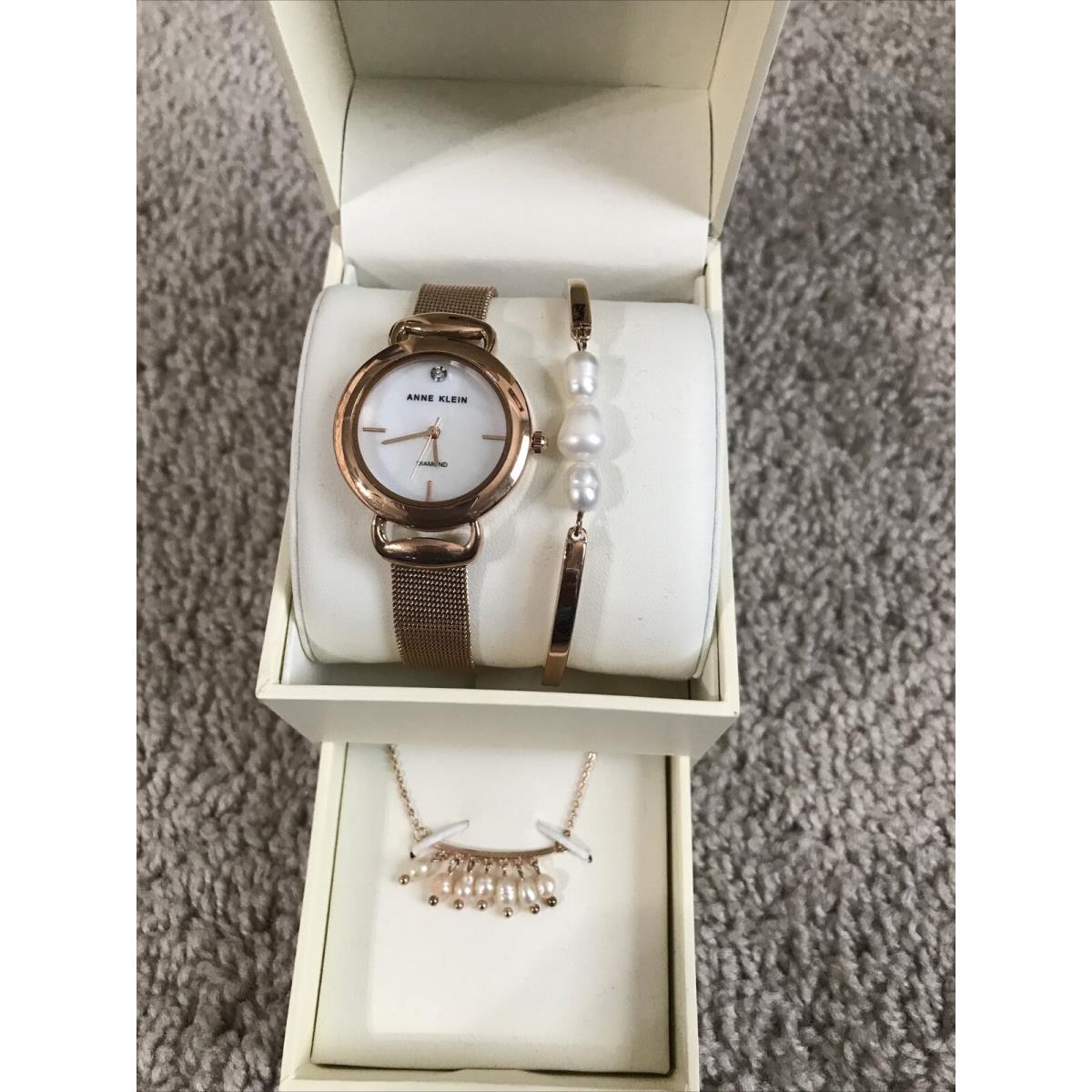 Ann Klein Watch Set with Bracelet A Necklace Rose Gold