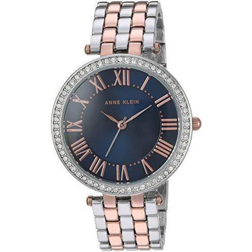 Anne Klein Rose Gold+silver 2 Tone Crystals Roman `S Bracelet Watch AK/2231NVRT