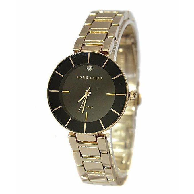 Anne Klein AK/2080BKGB Diamond Accent Gold Tone Band Black Dial Women`s Watch