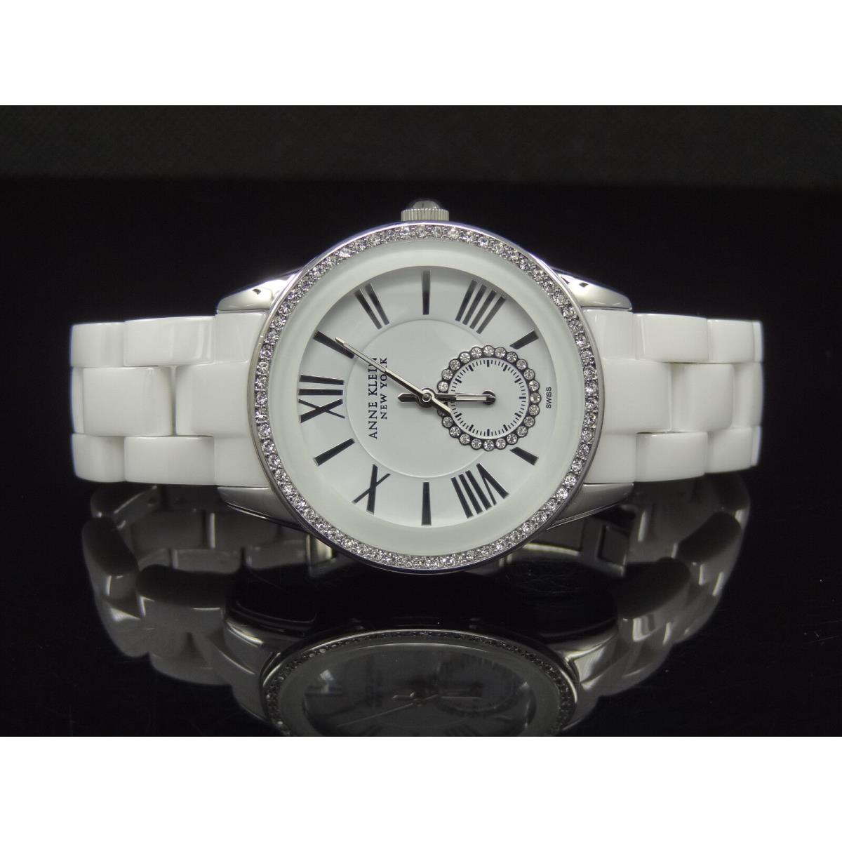 Anne Klein 12/2199WTWB White Ceramic Band Crystal Accented Women`s Watch