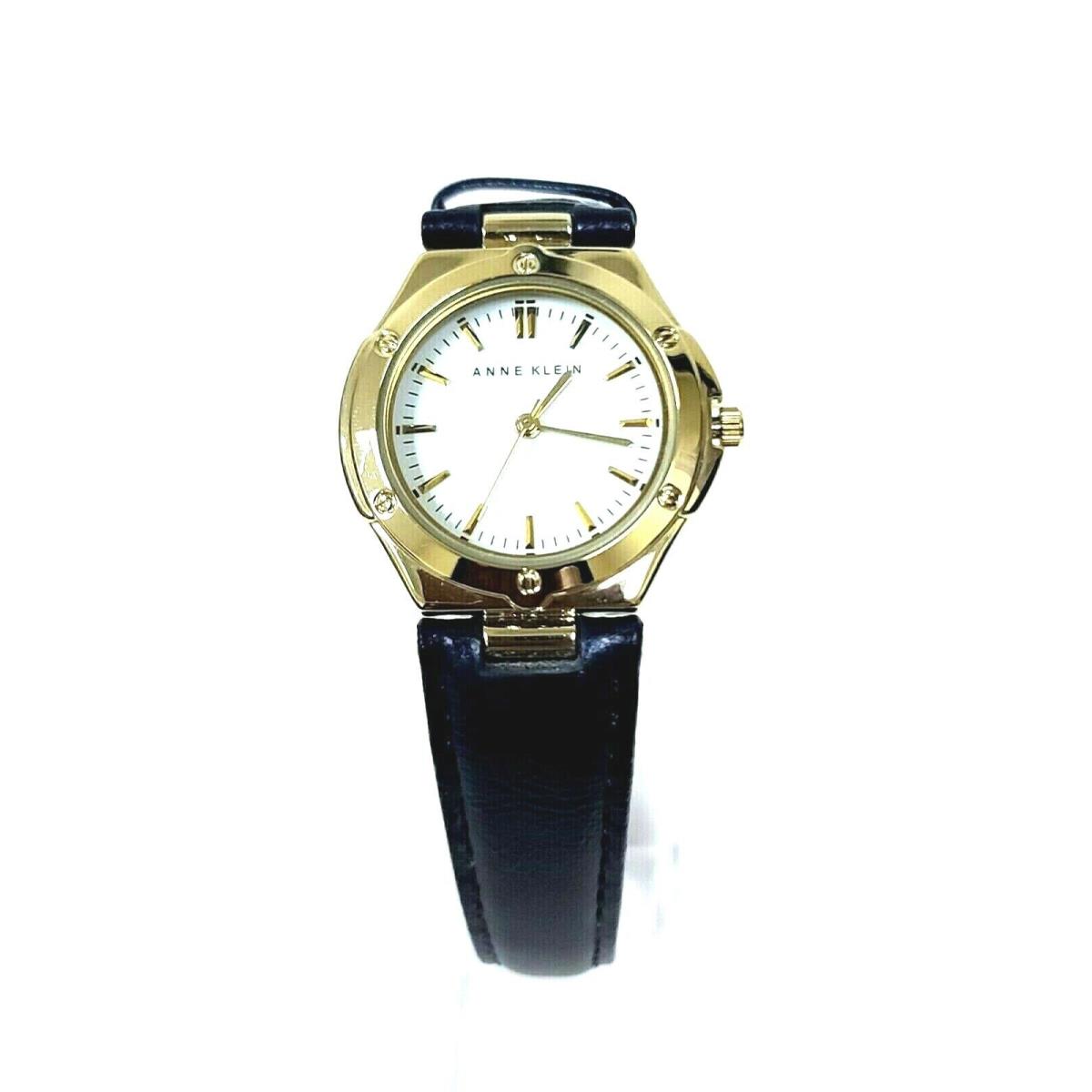 Anne Klein Gold Tone Dark Navy Blue Top Leather Band Small Watch AK/2112