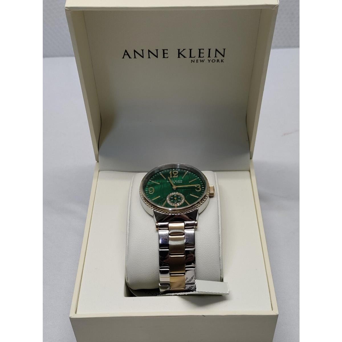 Anne Klein 12/2341GMTT Women`s 38mm Green Mop Dial Two Tone Stainless Watch