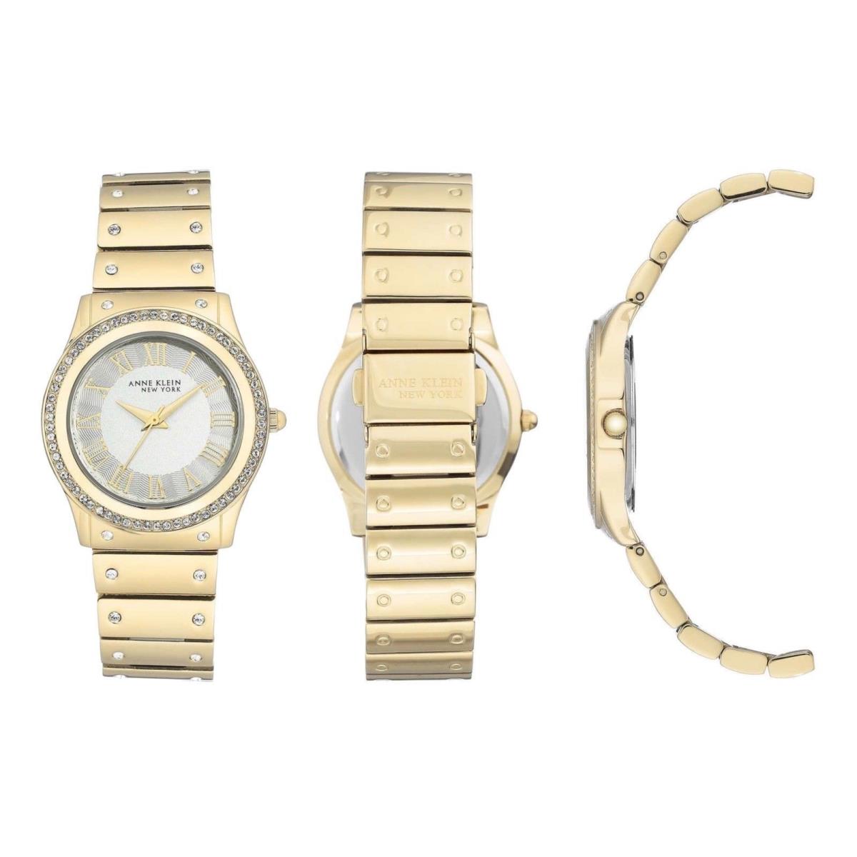 Anne Klein York 12/2288SVGB Women`s 32mm Gold Tone Swarovski Crystal Watch