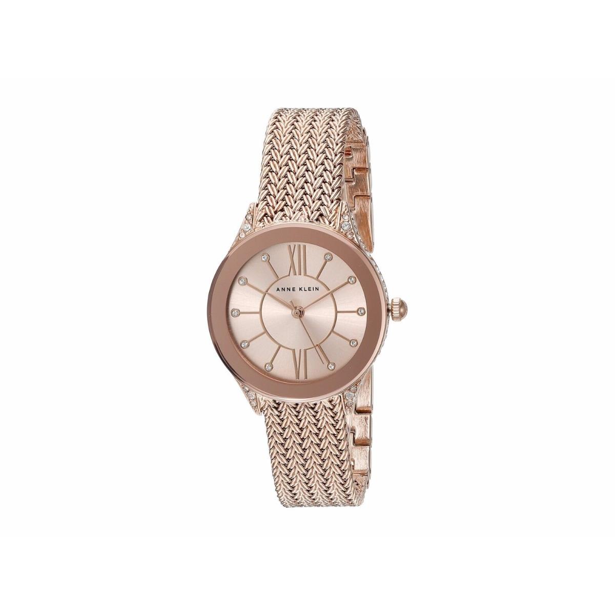 Anne Klein Rose Gold Tone Mesh Band Crystal Roman S Dial Watch AK/2208RGRG