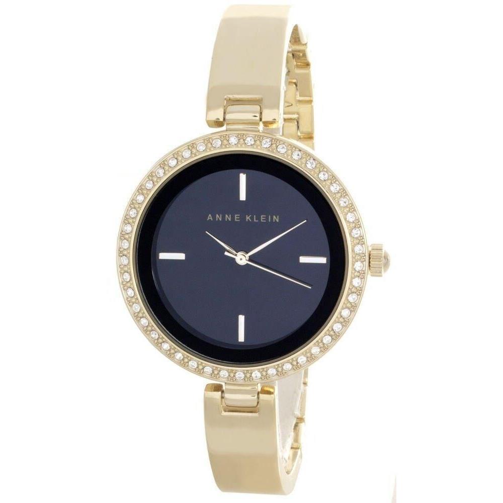 Anne Klein Gold Tone Black Dial Crystal Pave Bracelet Watch AK/2298BKGB