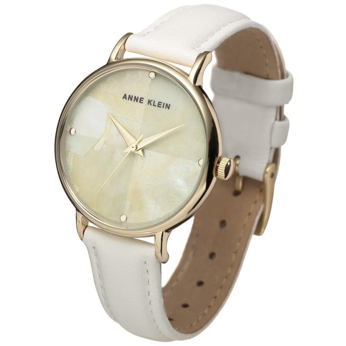 Anne Klein Gold Tone Light Beige Leather Band Mop Dial Watch AK/2790