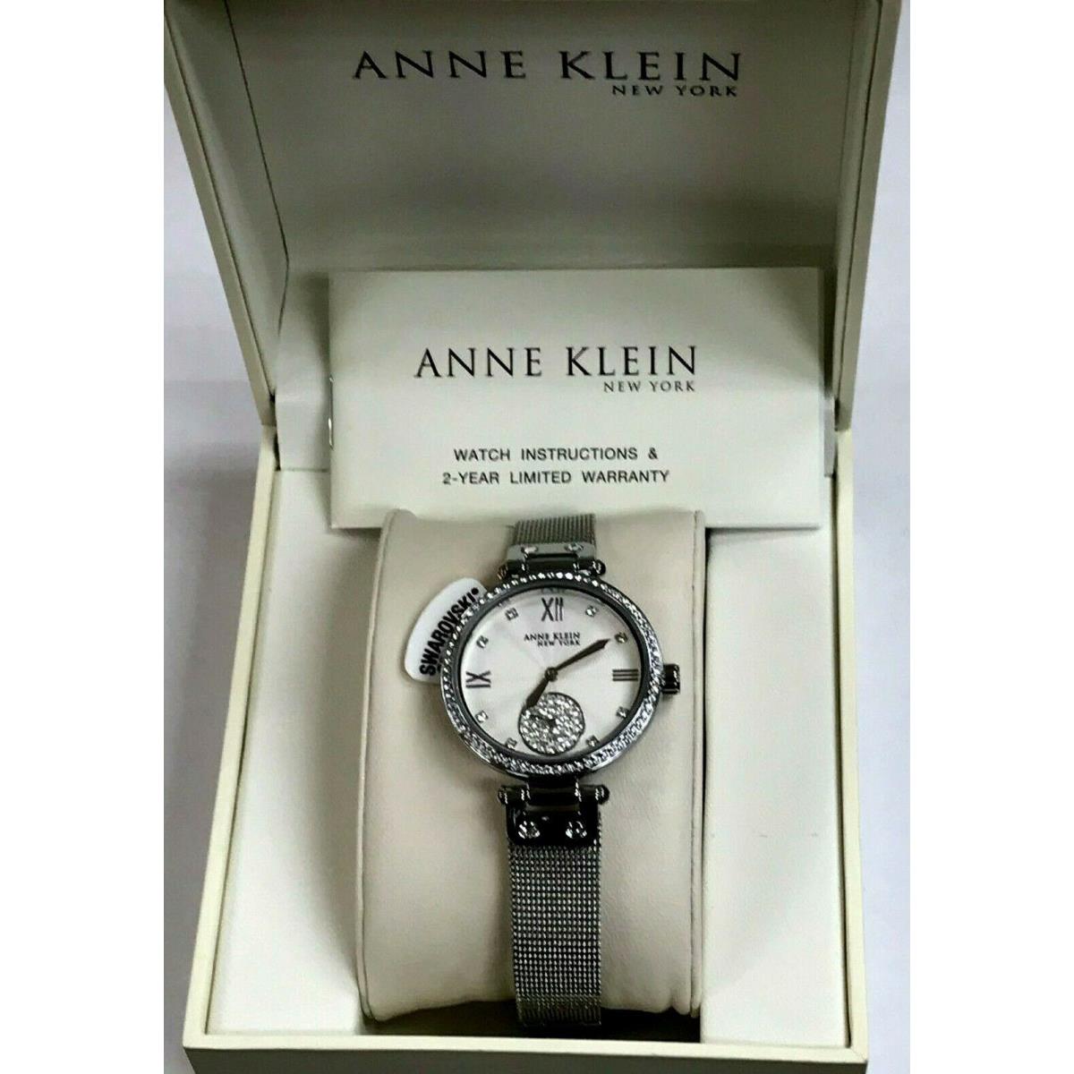 Anne Klein NY 12/2309SVSV Swarovski Crystals Mesh Band Ladies Watch Warranty