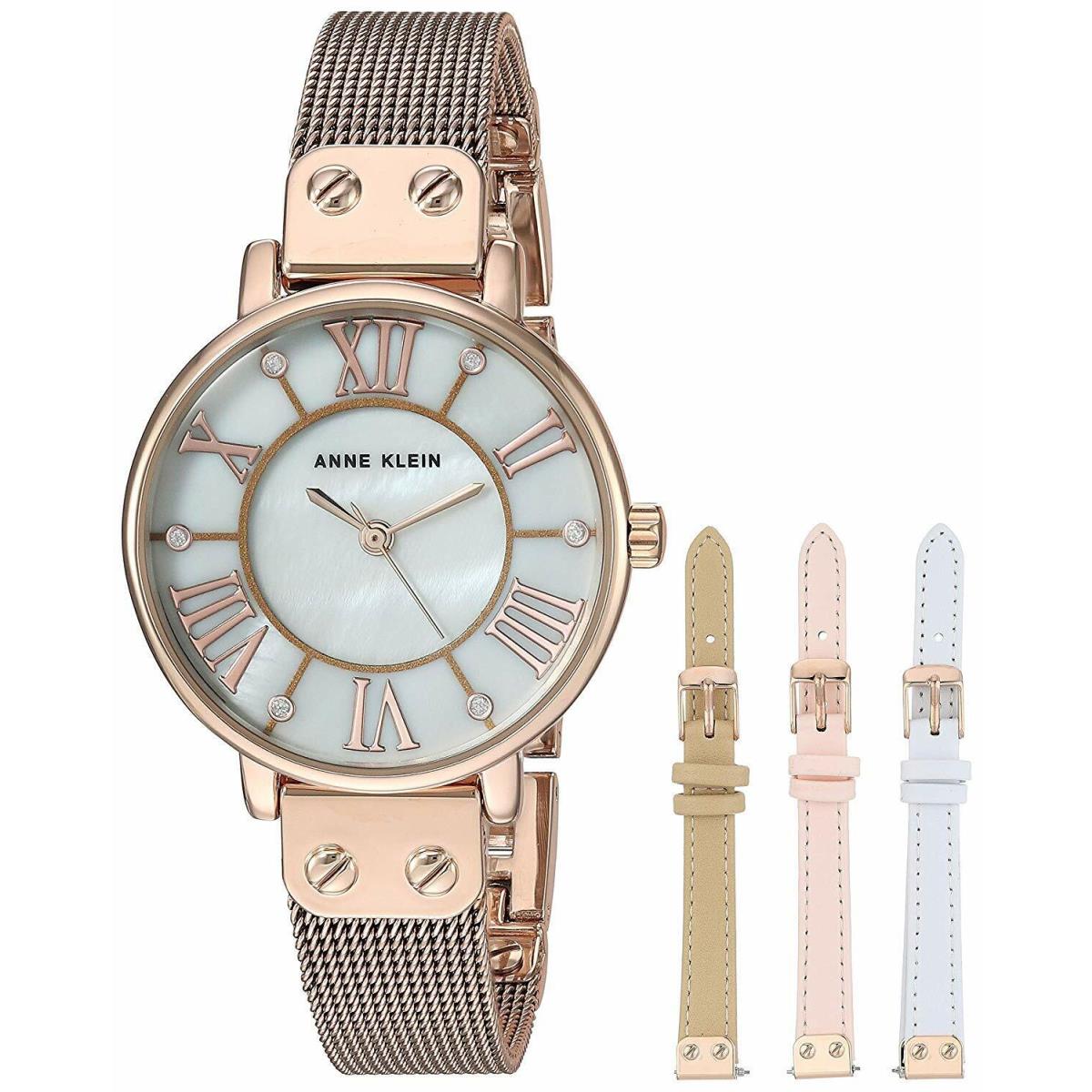 Anne Klein AK/3180RGST Women`s Mesh Bracelet Mother of Pearl Dial Watch