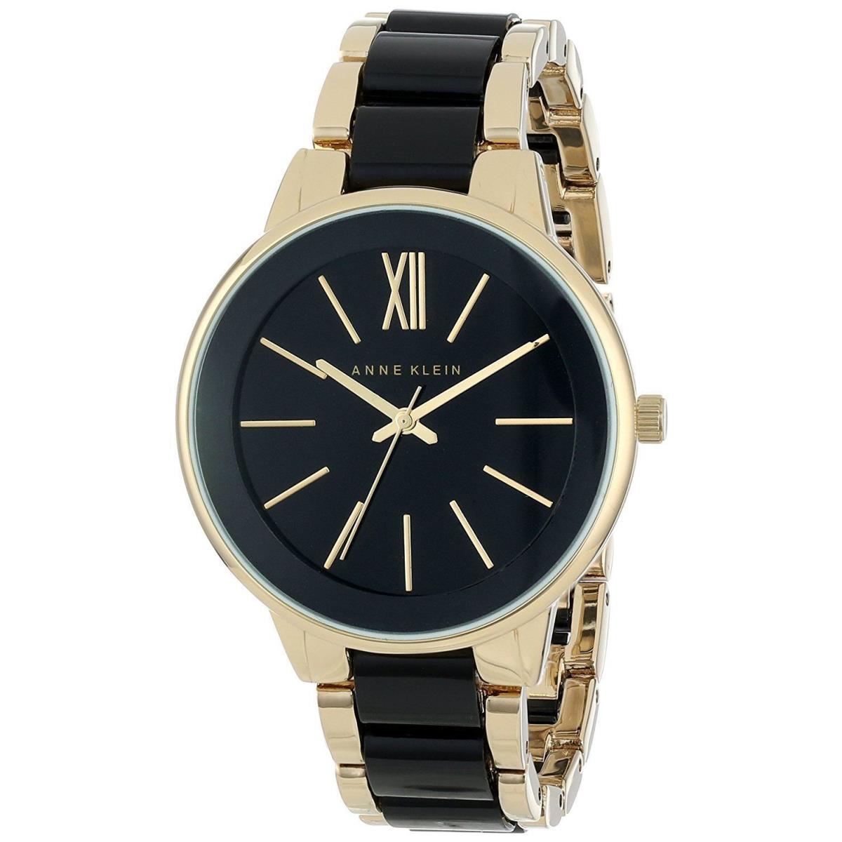 Anne Klein AK/1412BKGB Black Gold Tone Stainless Band Women`s Watch Great Gift