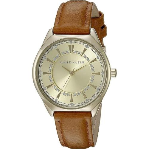 Anne Klein Womens Gold-tone Stainless Steel Case Brown Leather Watch AK2164CHHY