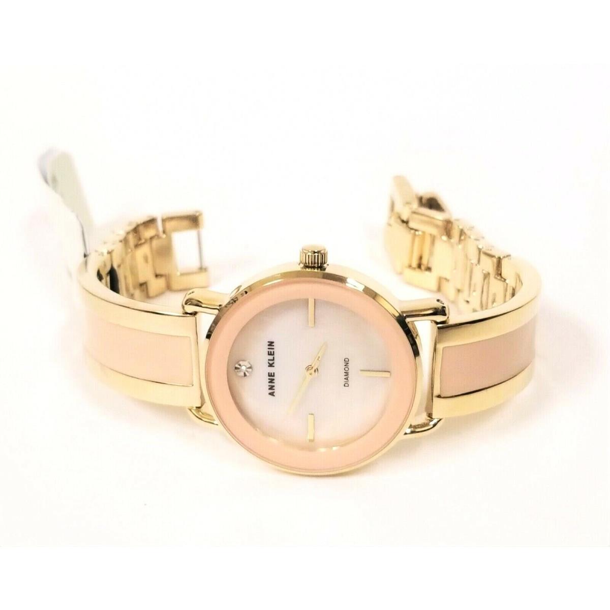 Anne Klein Gold+beige 2 Tone Diamond Bangle Bracelet Watch