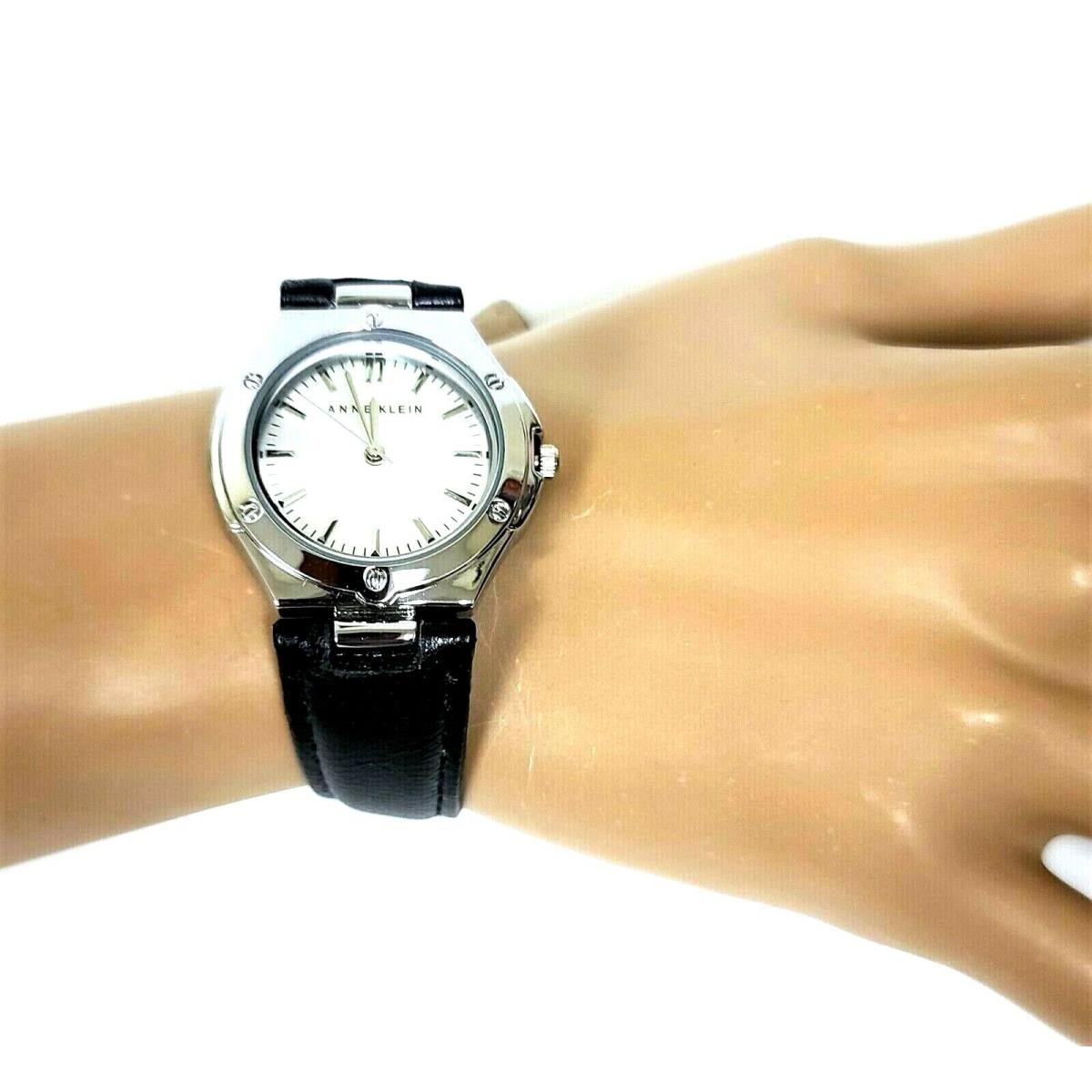 Anne Klein Silver Tone Black Top Leather Band Small Watch AK/2113