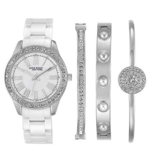 Anne Klein York Women`s Ceramic Watch and Bracelet Set