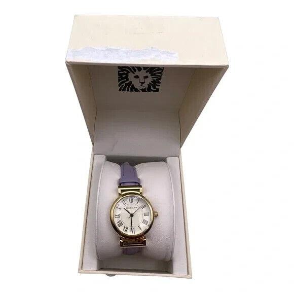 Anne Klein Round Cream Dial Gold Plated Watch w/ Lavender Leather Band