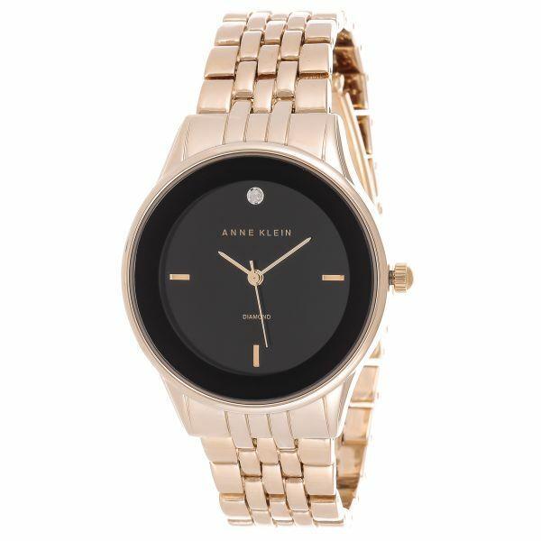 Anne Klein AK/1732BKGB Diamond Accent Gold Tone Band Black Dial Women`s Watch