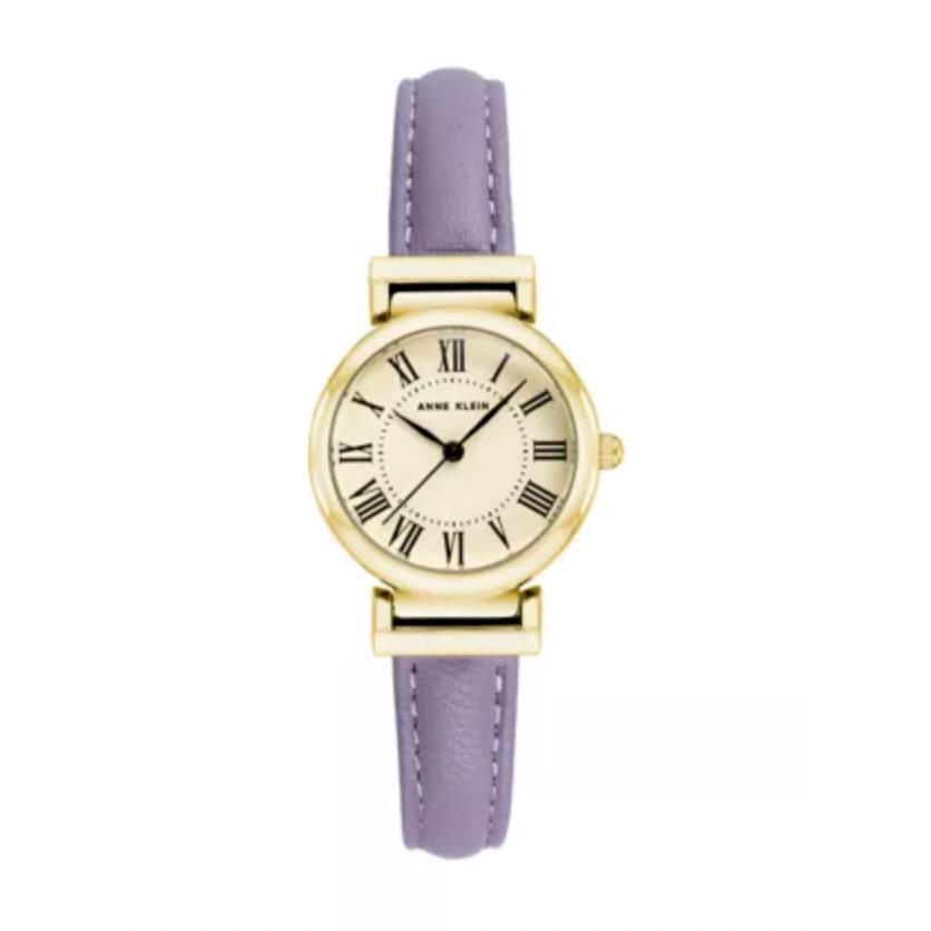 Anne Klein Gold Tone Lavender Leather Strap Watch