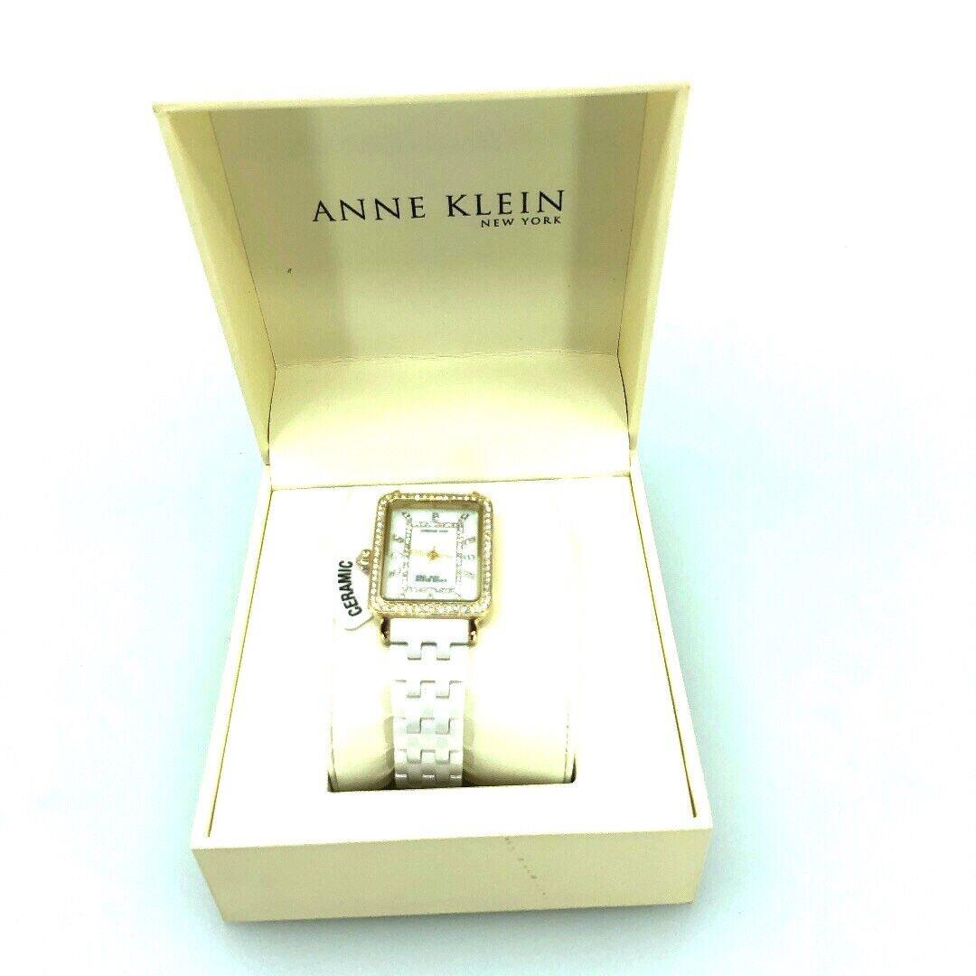 Anne Klein Womens York Fashion Watch Gold Tone White Ceramic Band