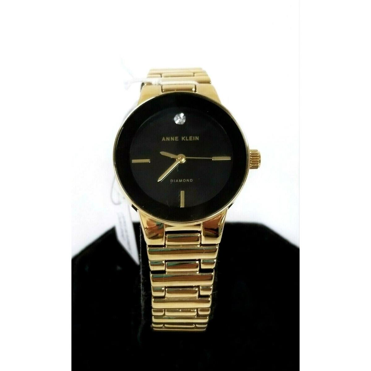 Anne Klein Gold Tone S/steel Black Dial Diamond Bracelet Watch AK/2670BKGB