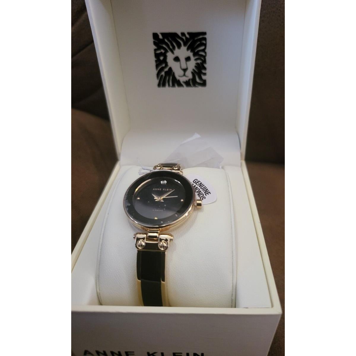 Anne Klein Women`s AK/1980BK GB Diamond Dial Watch W/gift Box