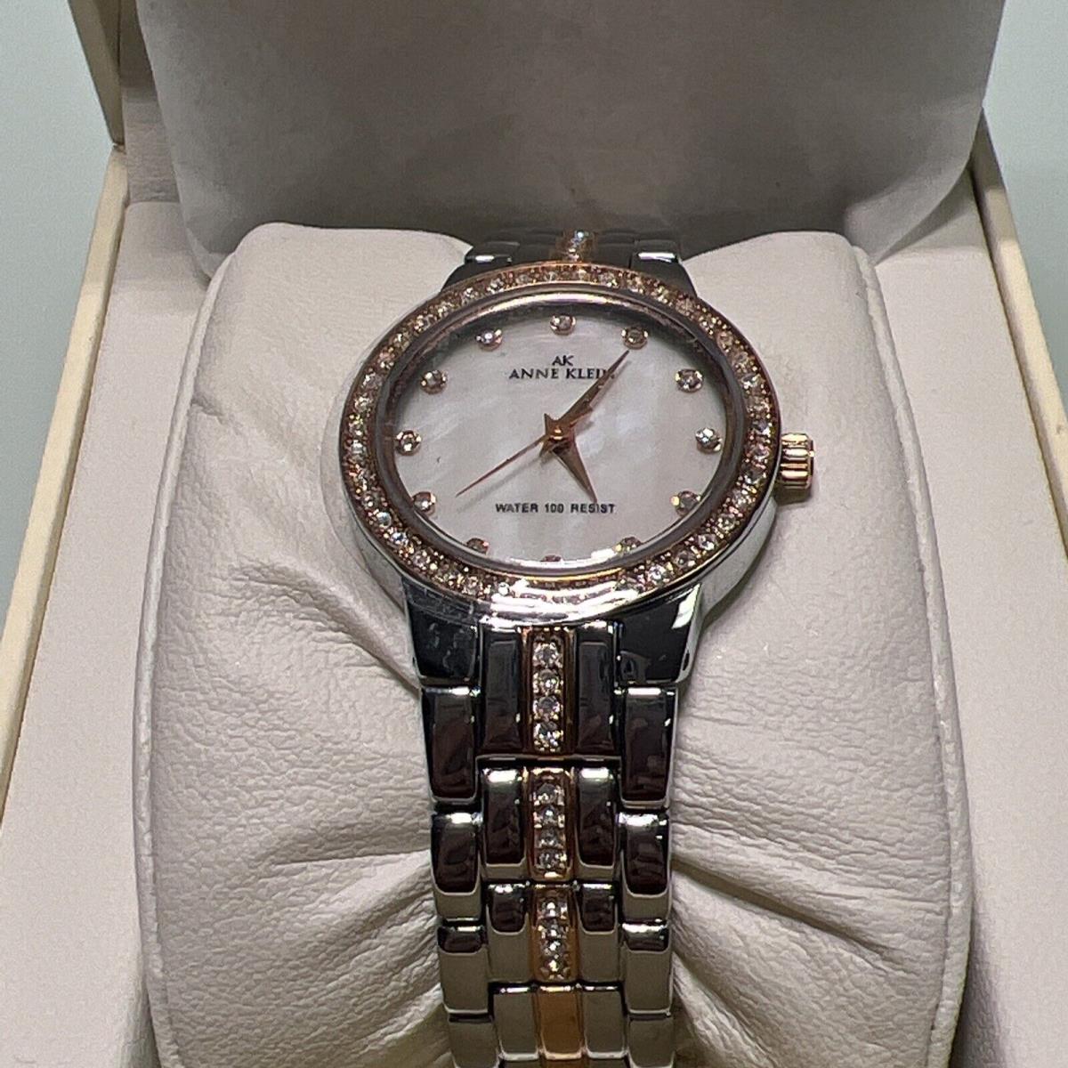 Anne Klein Womens Watch Swarovski Crystals Silver /rose Gold Tone Quartz