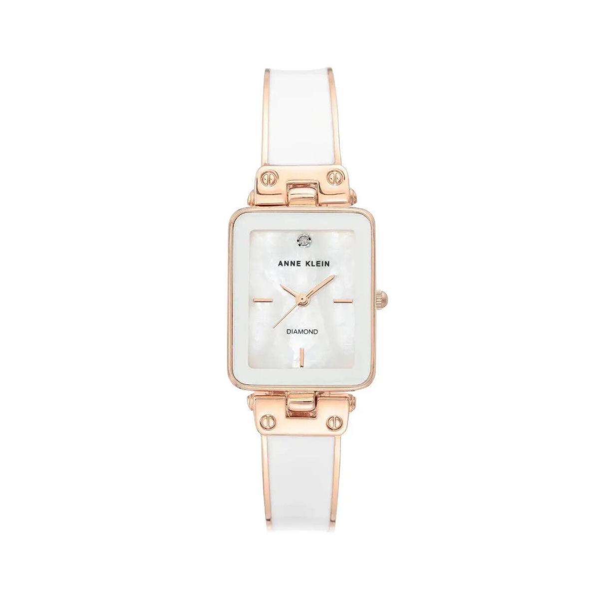 Anne Klein Women`s Diamond Accent Rectangular White Dial Watch 3636-WTRG