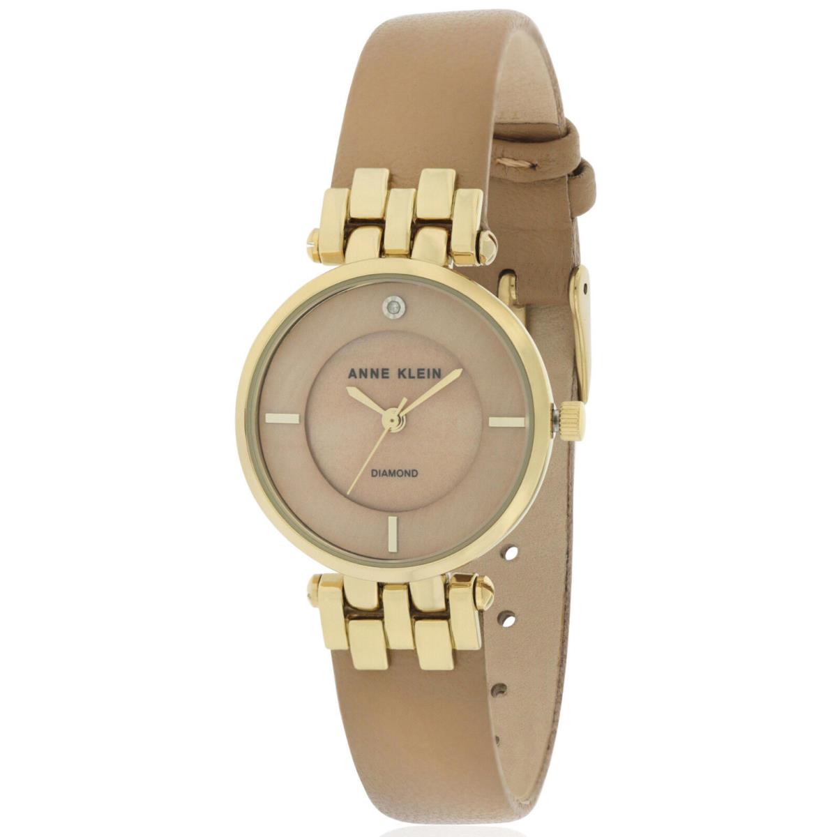 Anne Klein AK/2684DTST Gold Diamond Accented Dial Leather Strap Women`s Watch