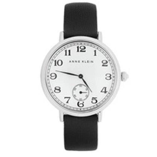 AK Anne Klein Women`s AK/1205WTBK White Dial Black Leather Strap Watch