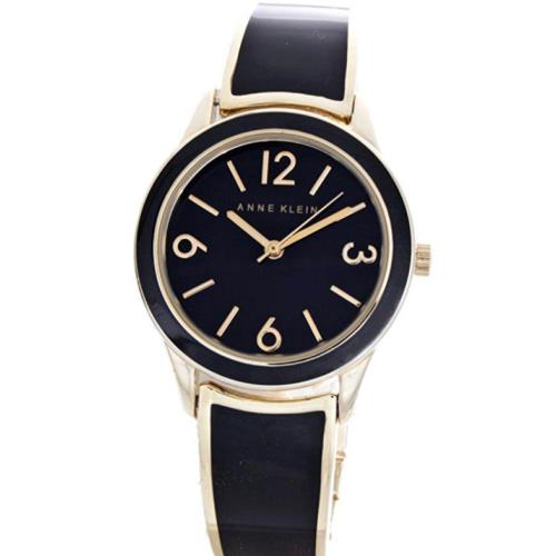 Anne Klein Women`s Gold Tone Black Enamel Watch Black Dial 32mm AK/2330BKGB +box