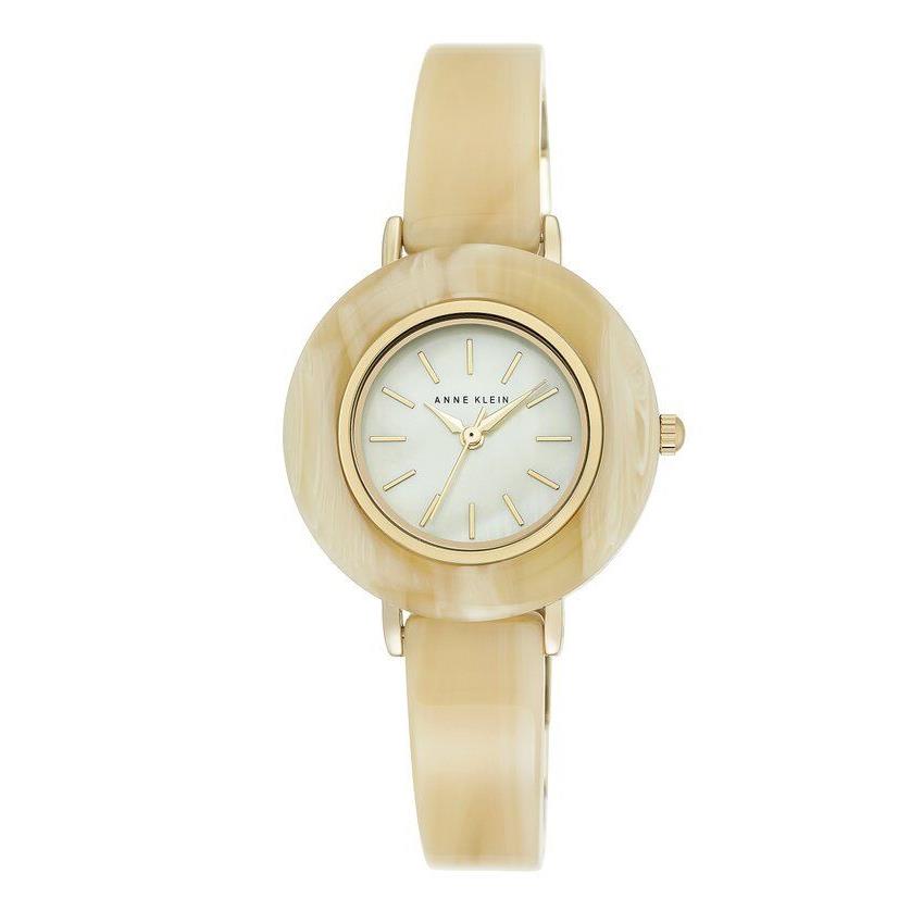 Anne Klein Gold Tone Beige Horn Resin Bangle Bracelet Watch AK/2524CMHN