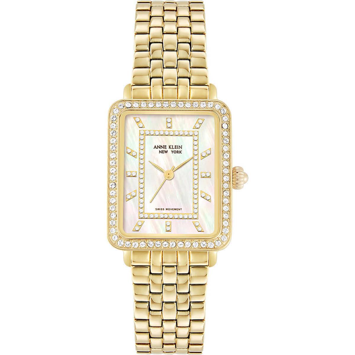 Anne Klein NY Tank Mother-of-pearl Dial Crystal Accented 12/2332MPGB P8 6666