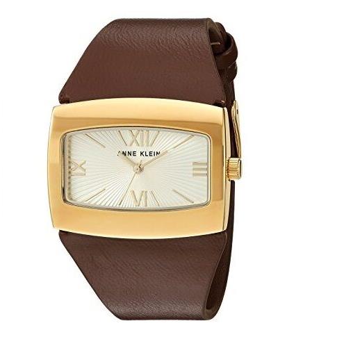 Anne Klein Gold Tone Brown Leather Band Roman `S Dial Cuff Watch AK/2632CHBN