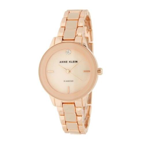 Anne Klein Rose Gold+pink 2 Tone Mop Diamond Bracelet Watch AK/2692BHRG