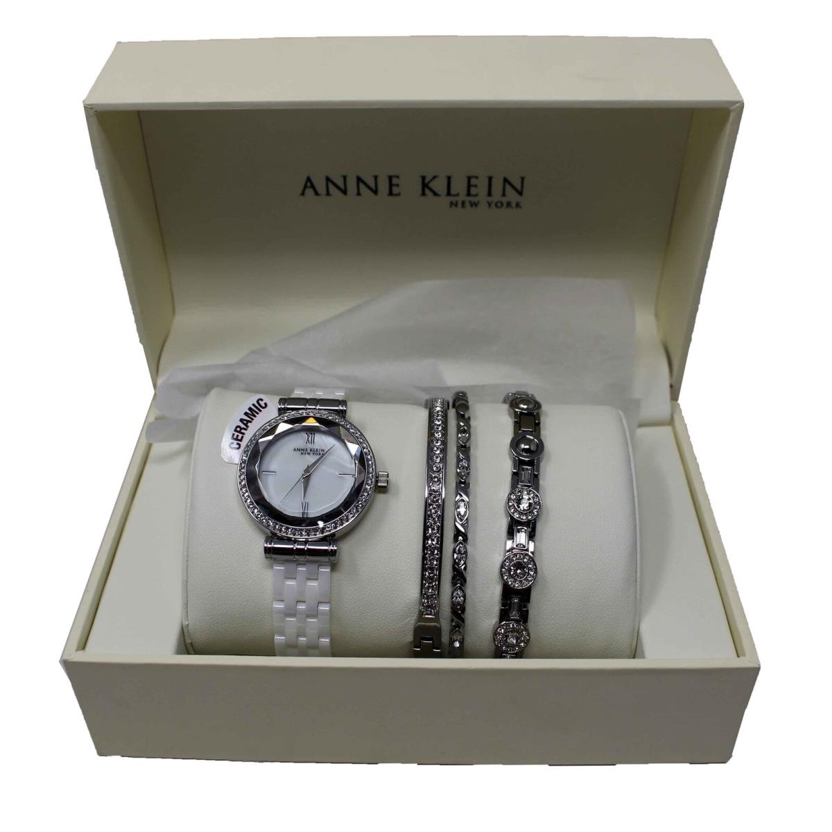 Anne Klein York Womens 32mm Crystal Ceramic Watch Bangle Set