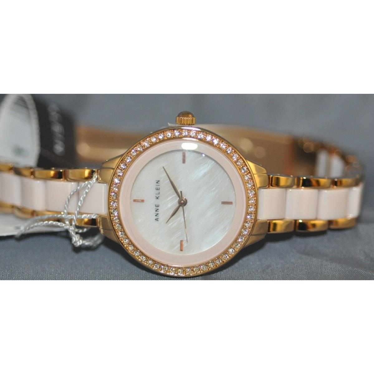 Anne Klein Silver Mop Dial Rose Gold Steel Pink Ceramic Watch AK/1418RGLP