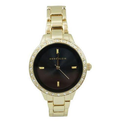 Anne Klein Womens Black Dial Gold Tone Metal Bracelet Watch AK/2096BKGB