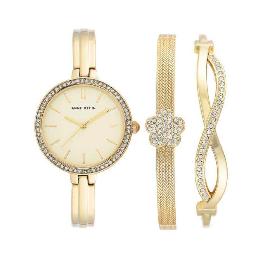 Anne Klein Gold Tone Band Dial AK/3398GBST Crystal Women`s Analog Watch Set