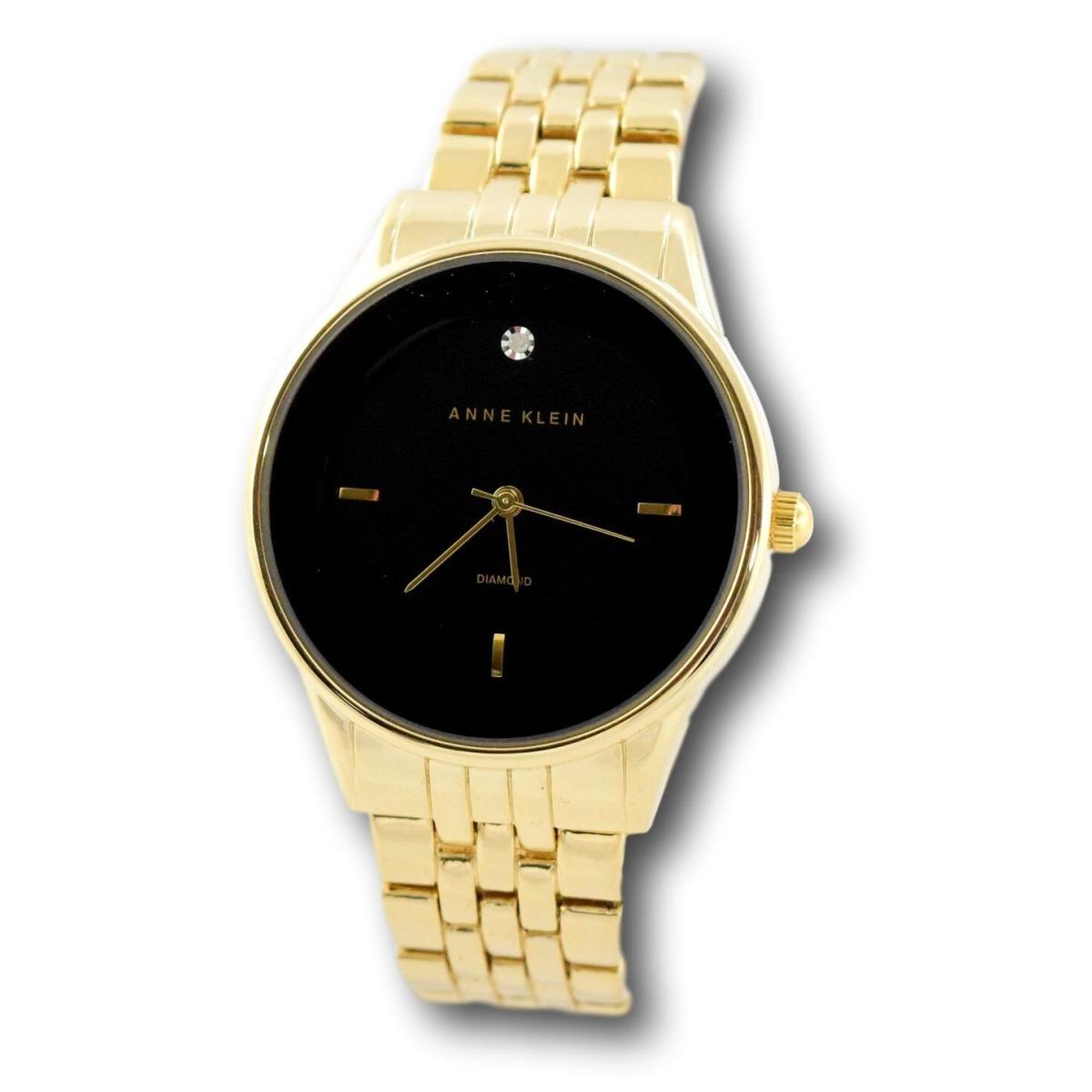 Anne Klein Gold Tone S/steel Black Dial Diamond Bracelet Watch AK/1732BKGB - Dial: Black, Band: Yellow Gold